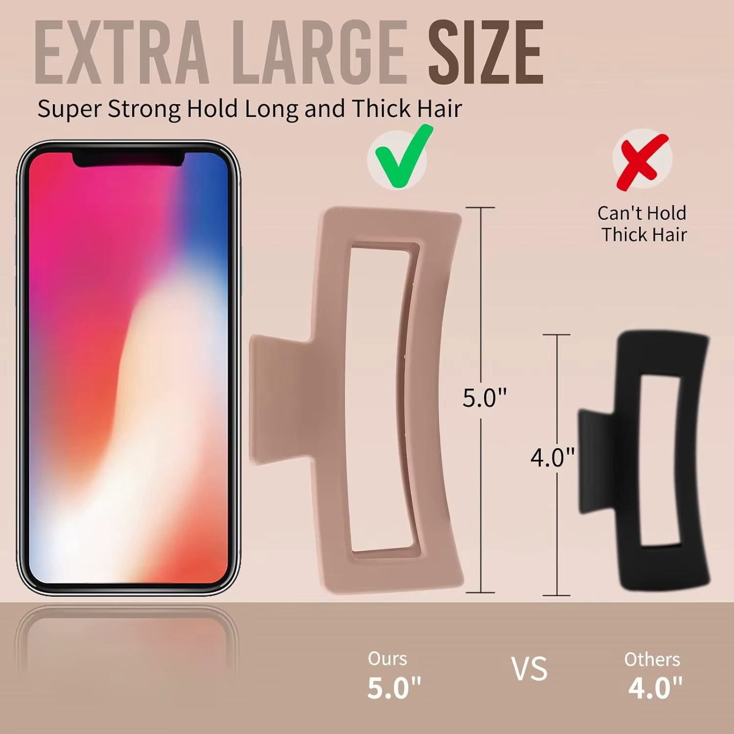 Pinces à griffes extra larges de 5 pouces pour cheveux épais et longs, paquet de 4 pinces à griffes