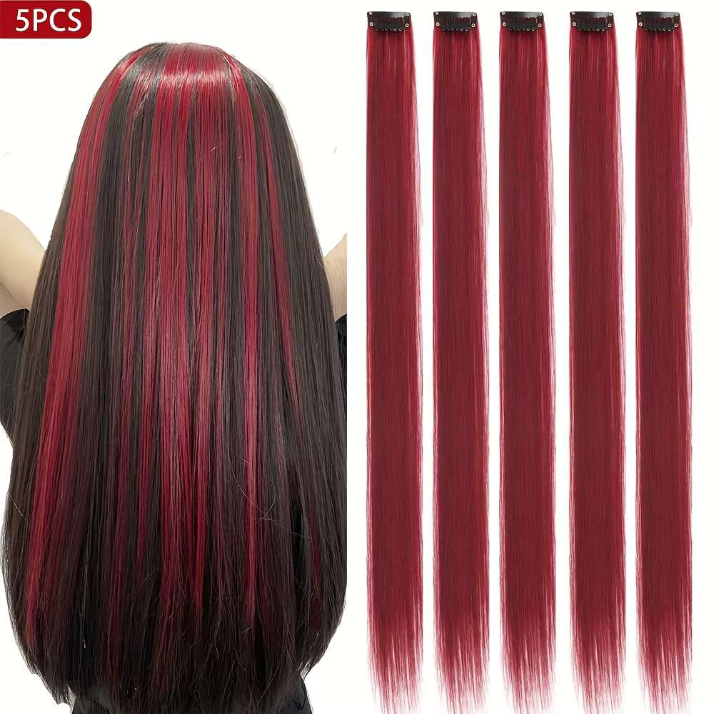 5 pièces/ensemble cheveux longs raides dans les Extensions pince synthétique dans les Extensions de