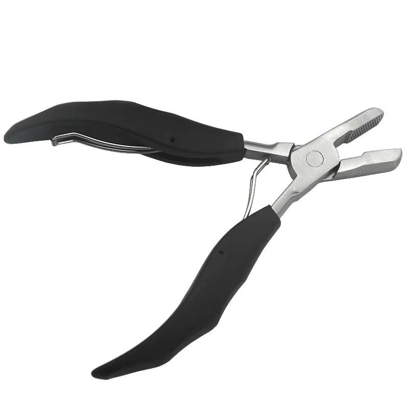 Pince noire de forme plate avec petites rainures, pince d'extension de cheveux pré-collée, 1 pièce