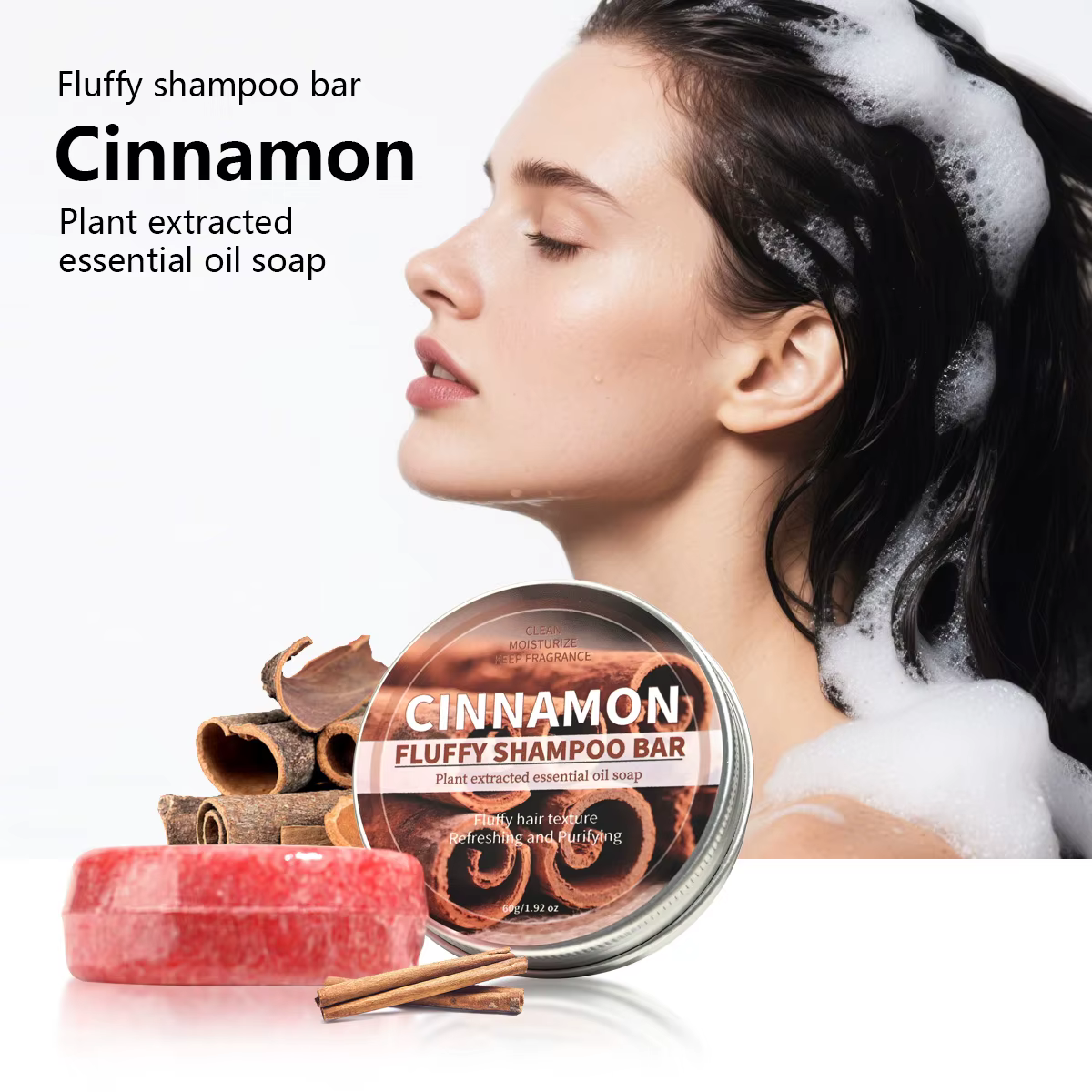 Shampooing solide à l'huile essentielle de cannelle, extrait naturel d'épices végétales, soin capill