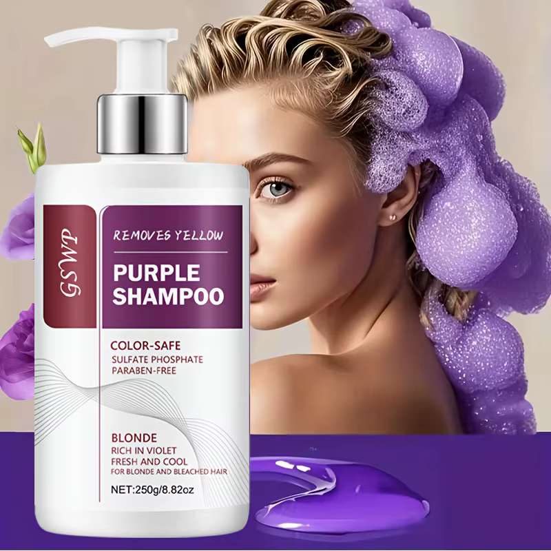 Shampooing Désolorisant Jaune-Violet GSWP, Nettoie en Profondeur, Hydrate les Cheveux, Neutralise le