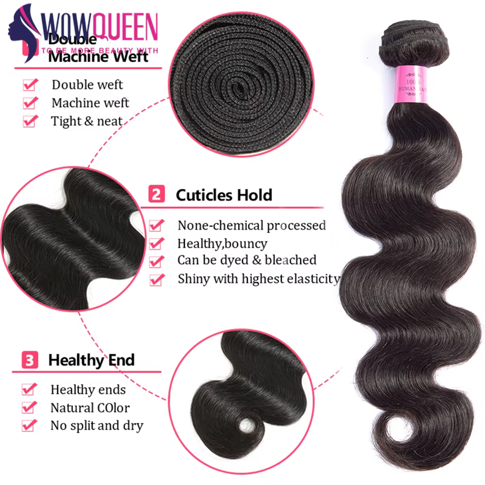 Tissage en Lot Péruvien Remy 100% Naturel, Body Wave, 28 30 32, Longueur Réelle, Extensions de Cheve