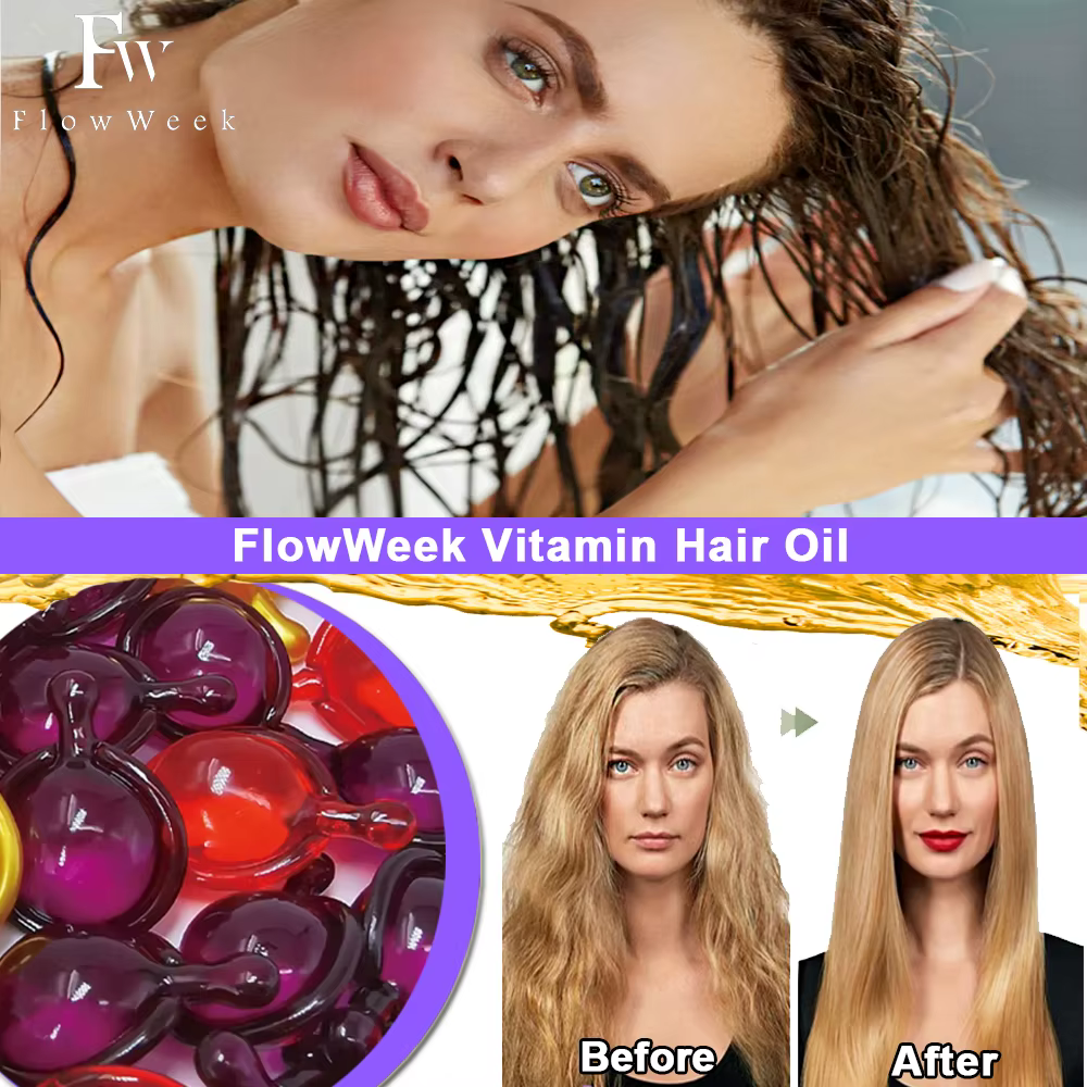 Flow-du-- Capsule de vitamine pour cheveux, masque capillaire lisse et soyeux, huile complexe KerBri