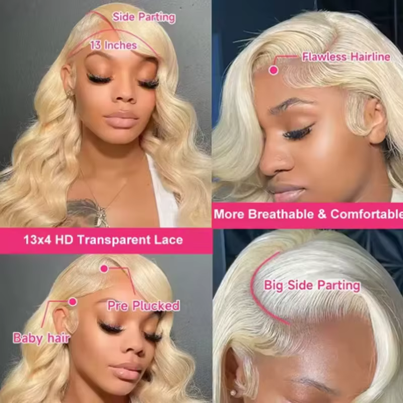 20 34 pouces 250% densité 613 perruque de cheveux humains 13x6 Hd dentelle frontale perruque vague d