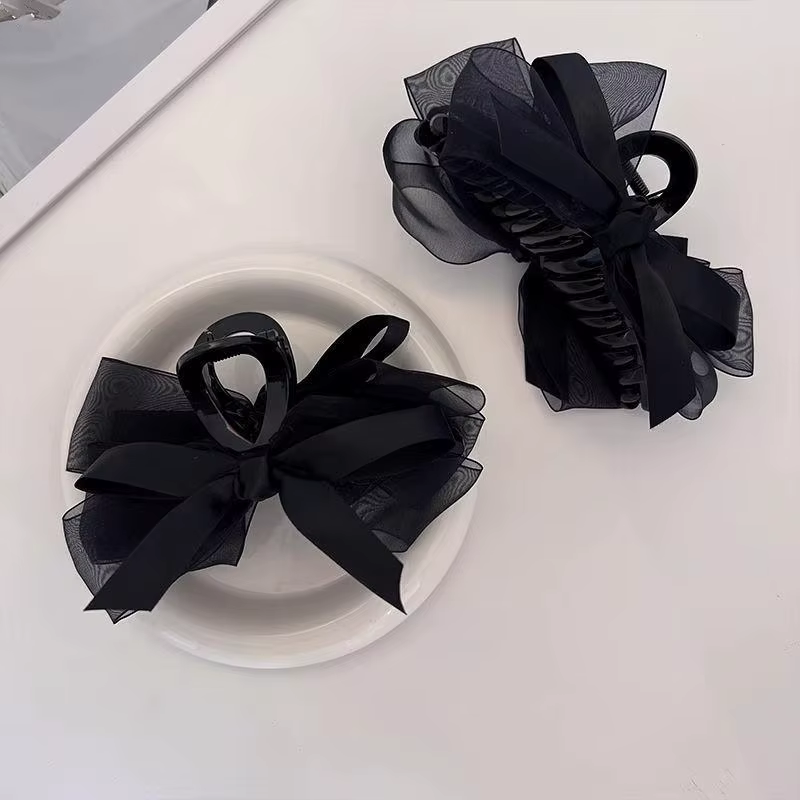 Pince à cheveux avec nœud en maille noire ultra-fantasy, pour l'arrière de la tête, pour cheveux épa