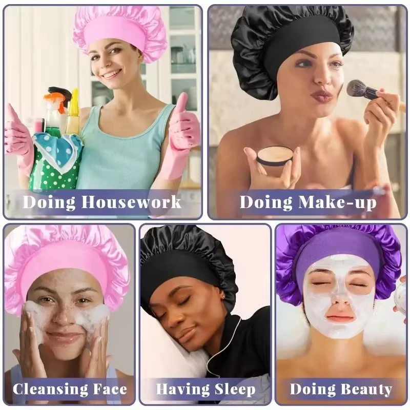 Bonnet doublé en Satin de soie douce, 1 pièce, grand Bonnet de cheveux en Satin, Bonnet de douche de