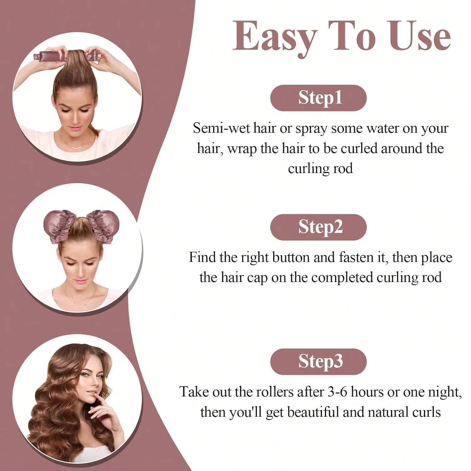 Tige à friser sans chaleur en Satin avec bonnets pour cheveux, bandeau doux de nuit pour cheveux lon