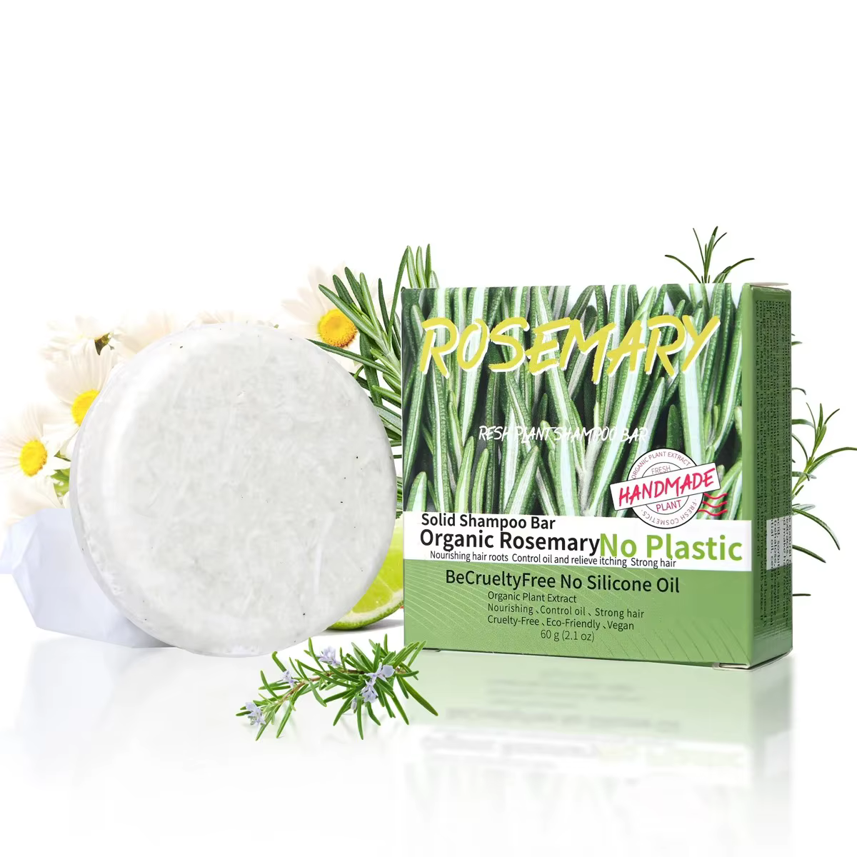 Savon shampoing au romarin parfumé naturel 60g, contrôle de l'huile fait à la main et savon antipell