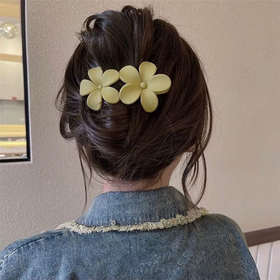 4 pièces pinces à cheveux fleur mat français Barrette à cheveux noir épingles à cheveux florales pin