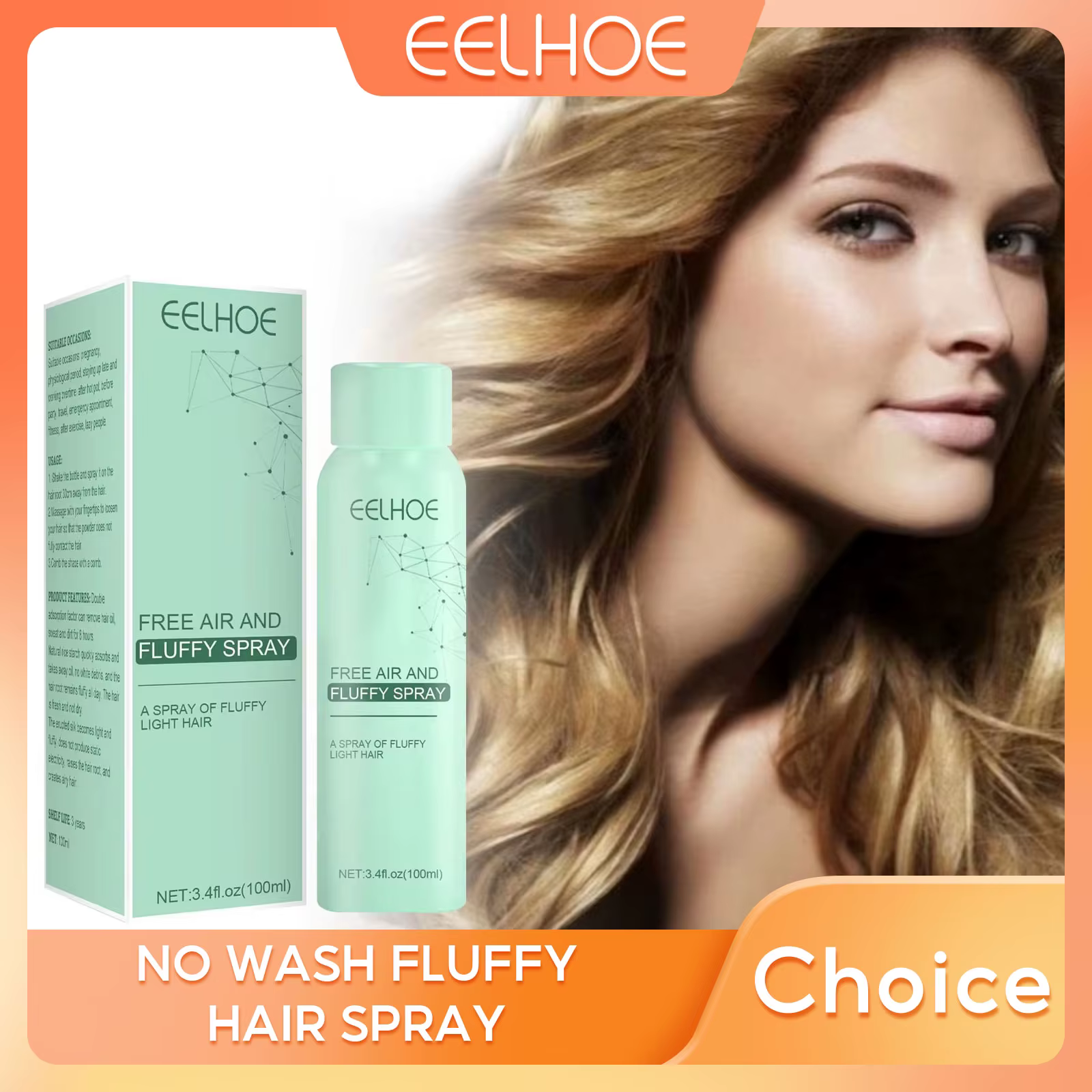 EELHOE Shampooing sans lavage sans air et spray moelleux Spray rafraîchissant pour cheveux Contrôle 