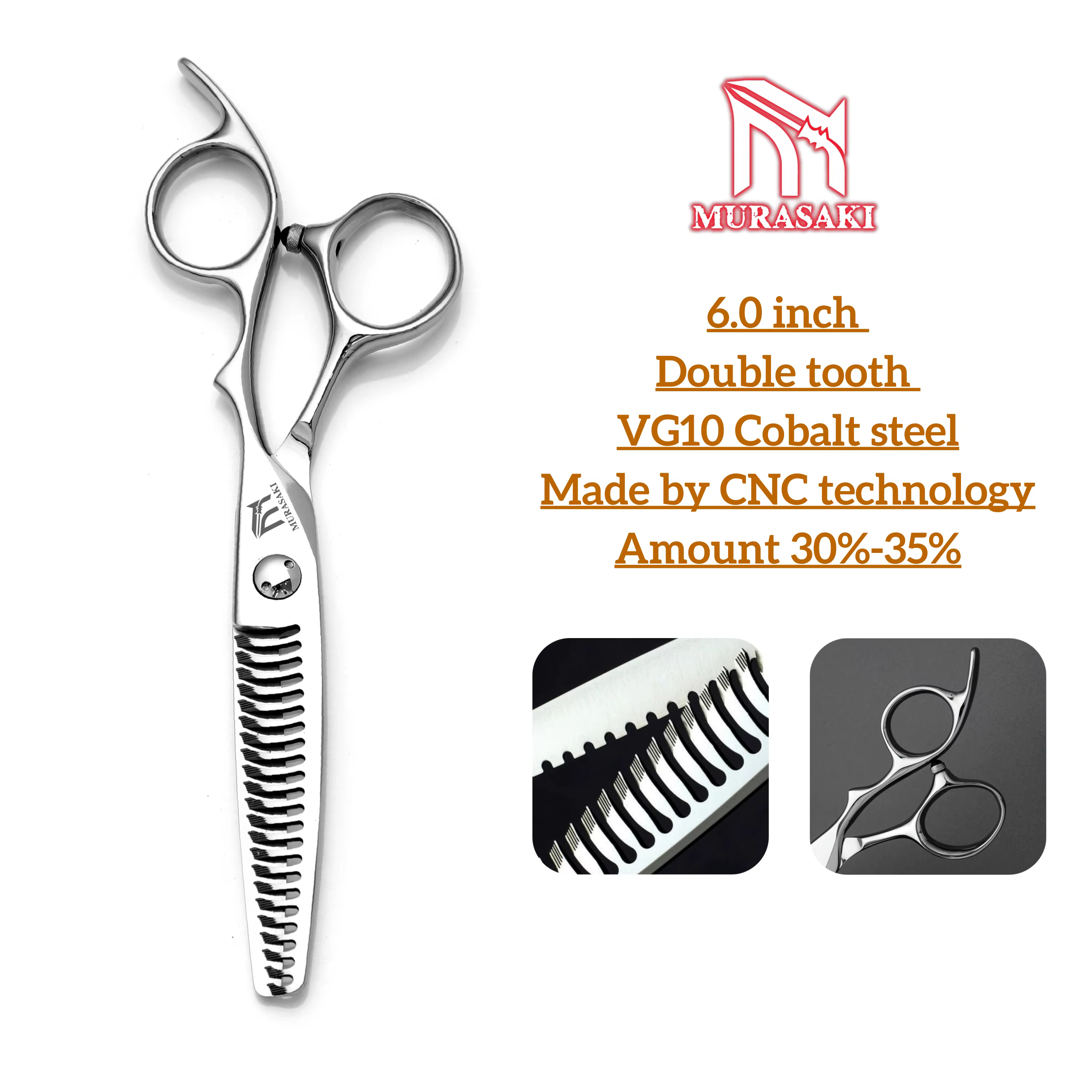 Ciseaux de barbier professionnels MURASAKI, ciseaux amincissants à Double dent de 6.0 pouces, techno
