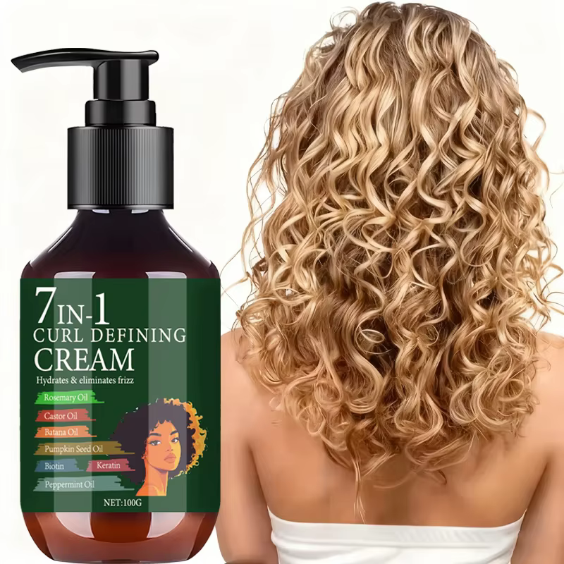 Crème définiuse de boucles 7 en 1 à l'huile de romarin et de ricin – Hydrate et élimine les frisotti