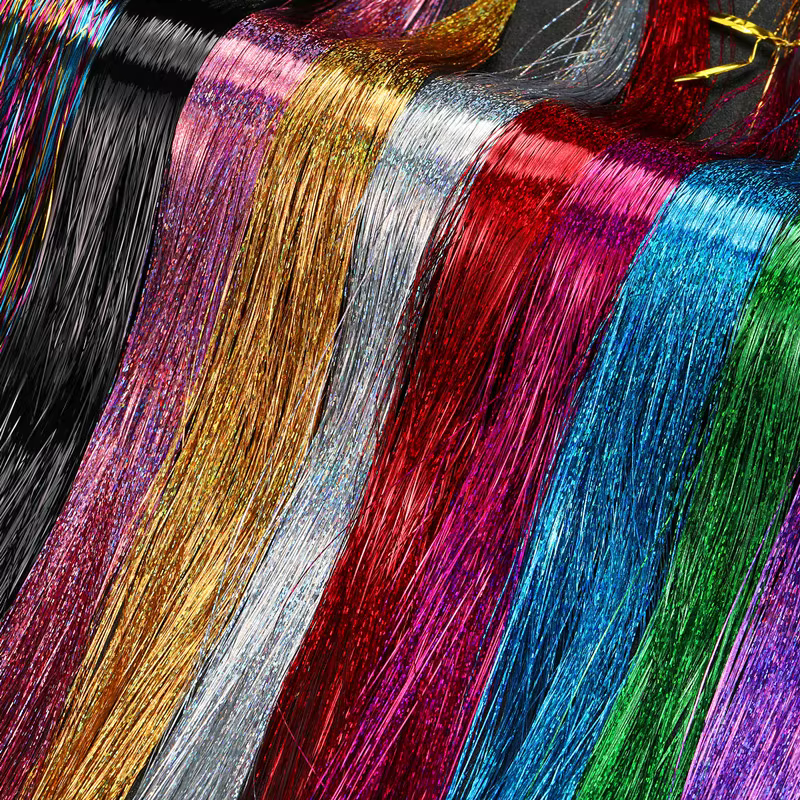 Kit de guirlandes de cheveux synthétiques, 12 pièces, résistantes à la chaleur, scintillantes et bri