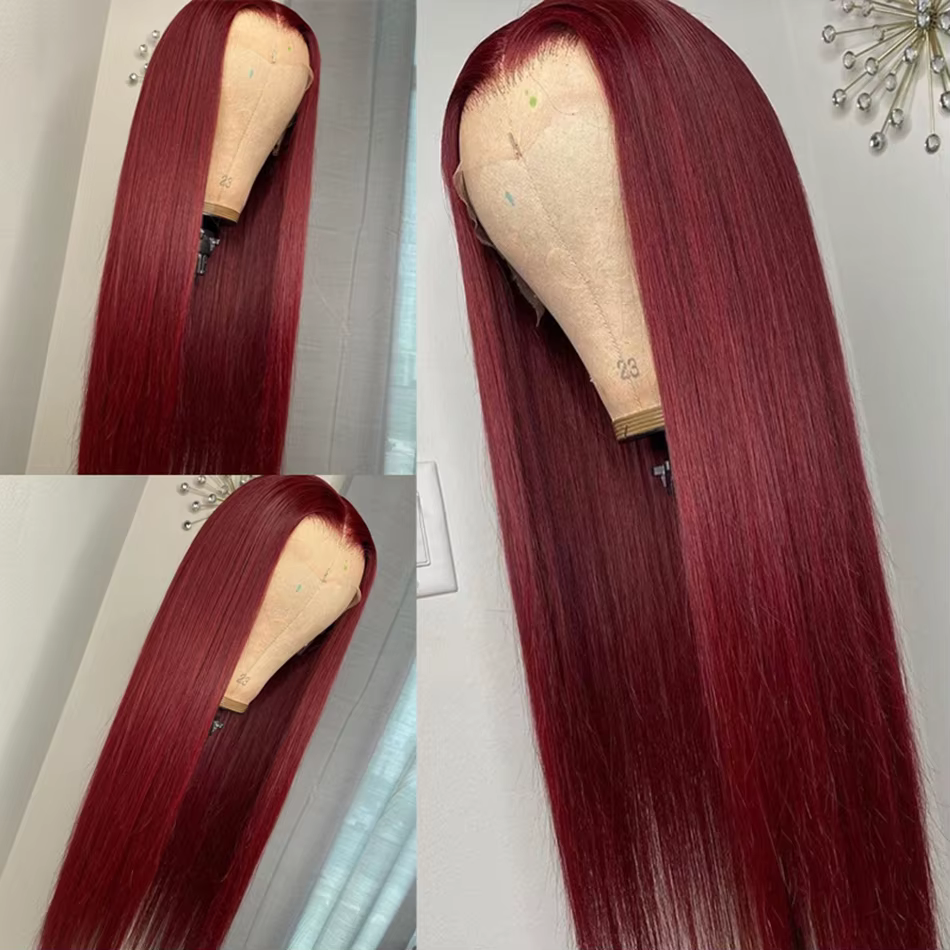 Perruque avant en dentelle HD perruques de cheveux humains 99J bordeaux pré plumé 13x6 couleur HD de