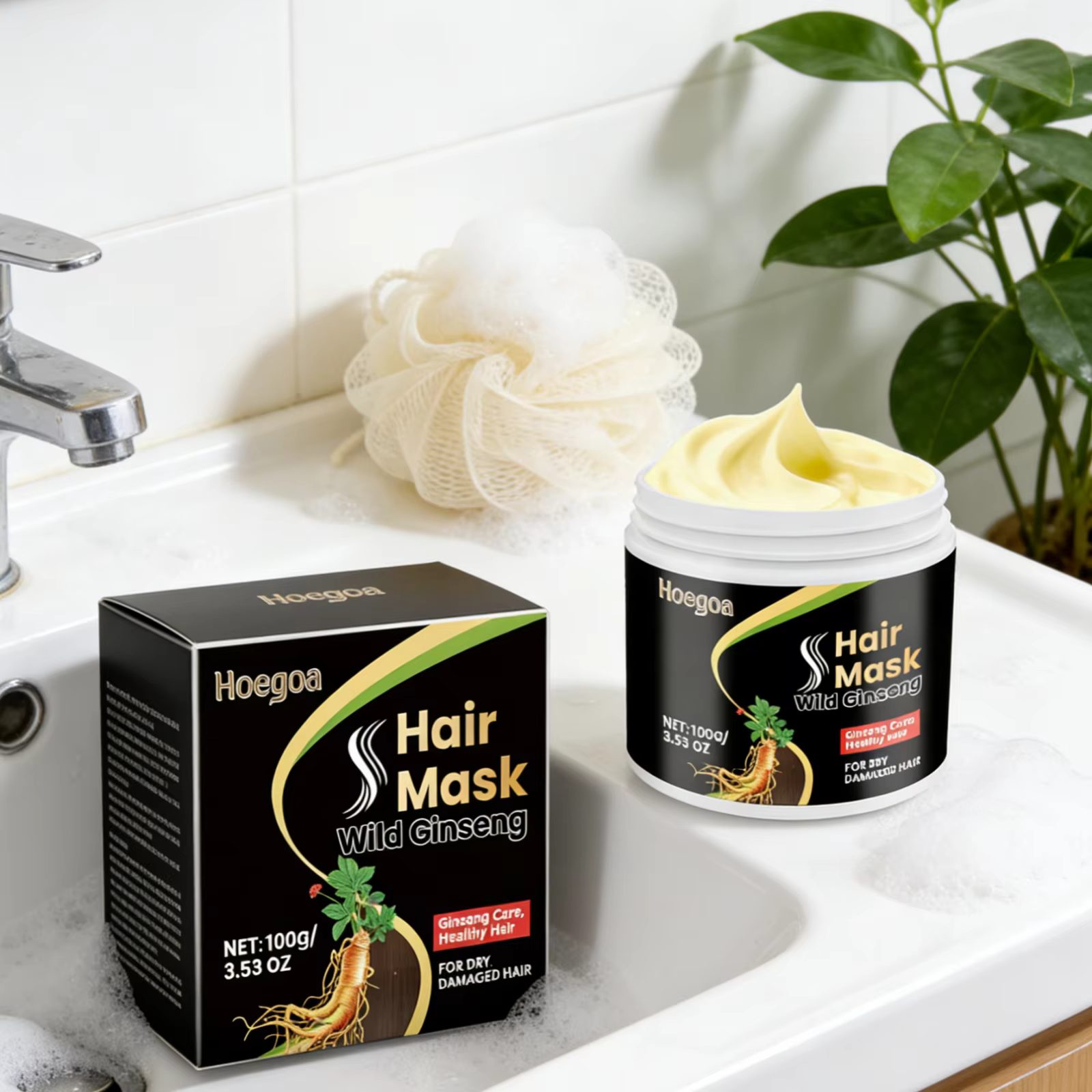 Masque réparateur pour cheveux Hoegoa, nourrissant le cuir chevelu, adoucissant, épaississant, essen
