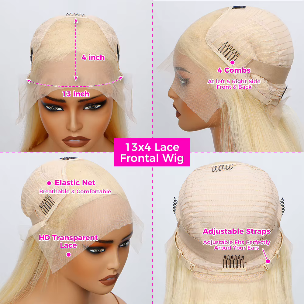 Perruque Bob Lace Frontal Wig naturelle naturelle, cheveux courts et lisses, couleur Blonde 613, 13x