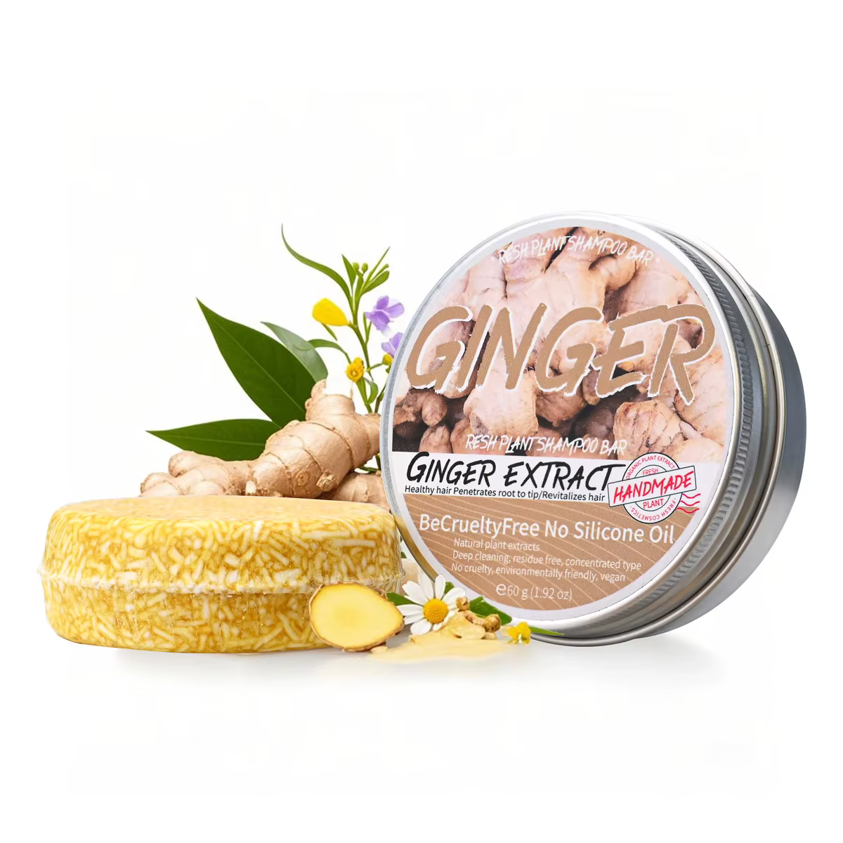 Savon shampoing solide au gingembre, savon au glycérine rafraîchissant et contrôlant l'huile, savon