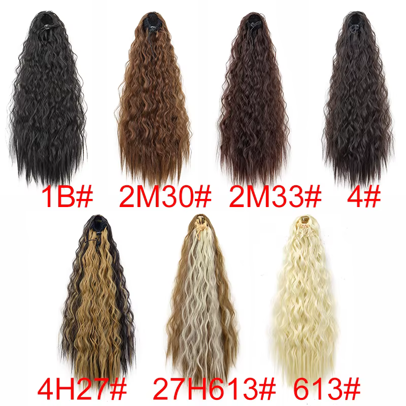 22 pouces synthétique longue crépus bouclés queue de cheval Extension de cheveux cordon enveloppé pi
