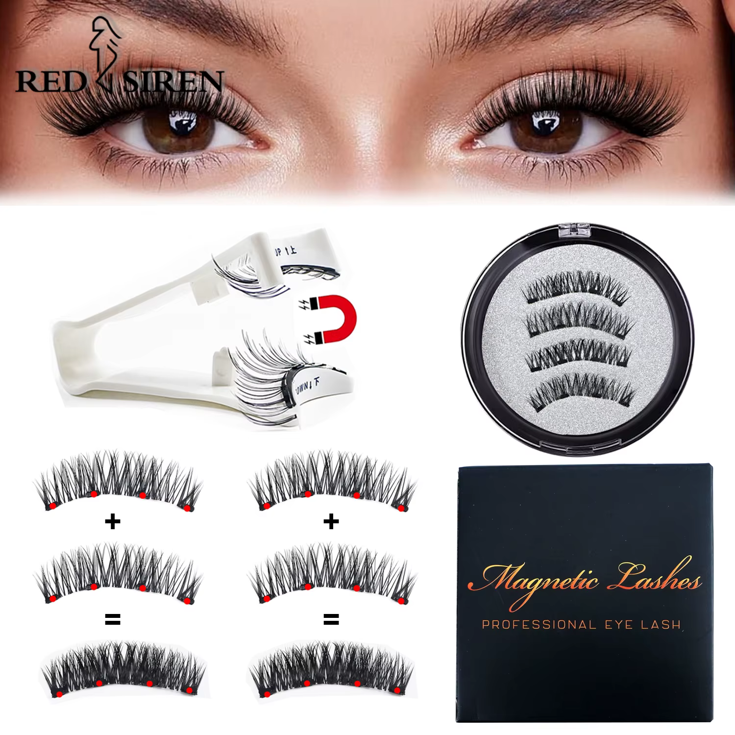 Cils magnétiques RED SIREN avec applicateur Kit de cils magnétiques naturels réutilisables aucune co