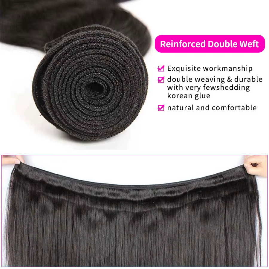 Extensions de cheveux humains Remy lisses, lots de 1/3/4 pièces, noir naturel, tissage brésilien, 14