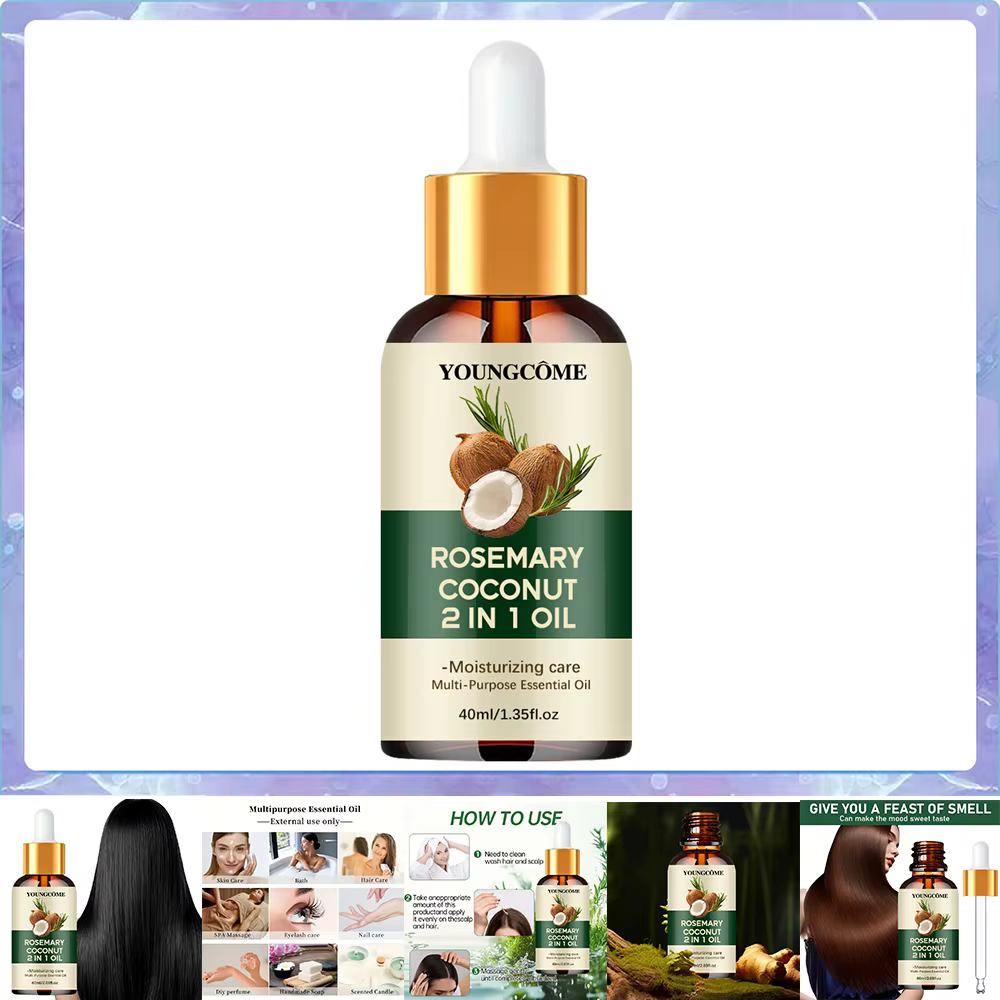 Huile essentielle de romarin et d'huile de noix de coco pour améliorer la perte de cheveux et nourri