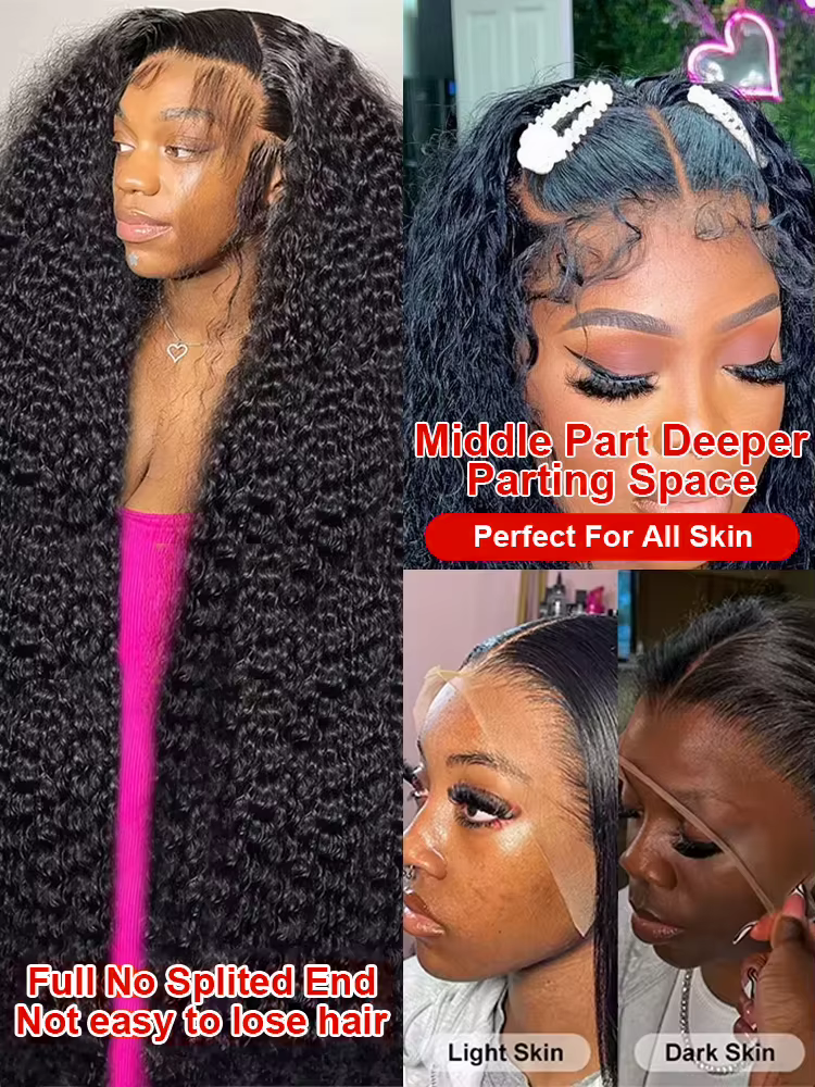 300% densité bouclés perruques cheveux humains 13x6 HD dentelle frontale vague profonde perruques 46