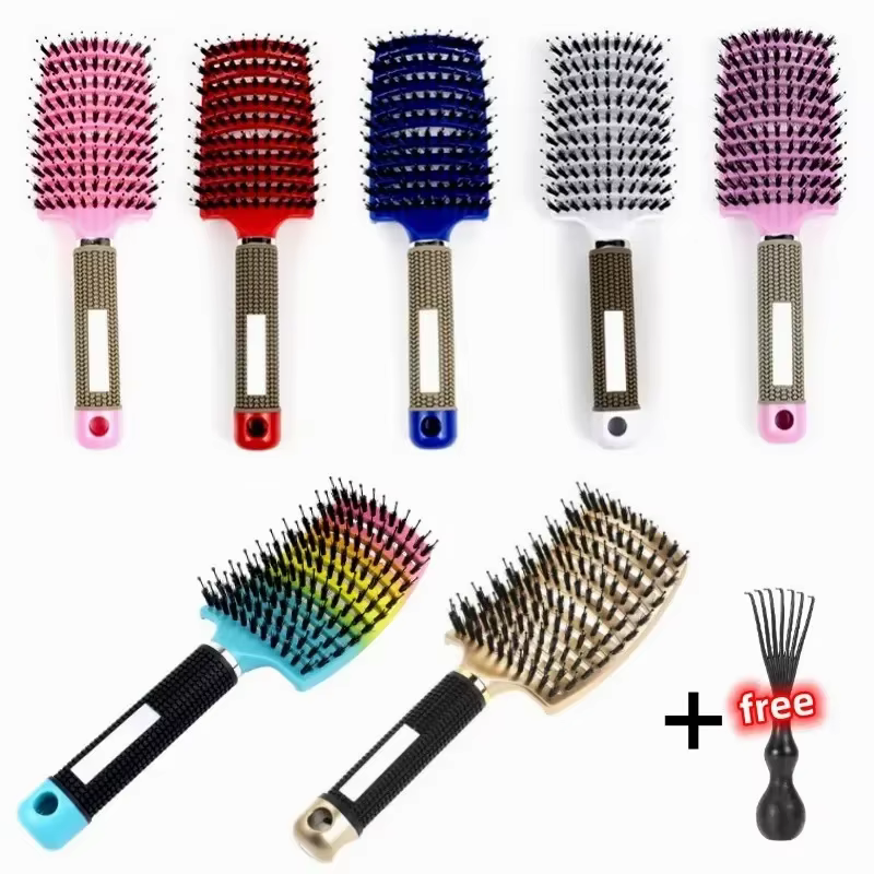 Brosse à cheveux exfoliante, brosse à cheveux en poils pour femmes, peigne humide et bouclé, outil d
