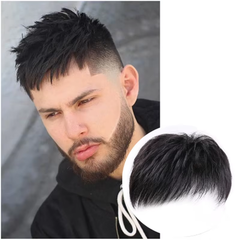 Perruque pour hommes, patch pour cheveux, couverture de calvitie du front, cheveux blancs, fibre syn