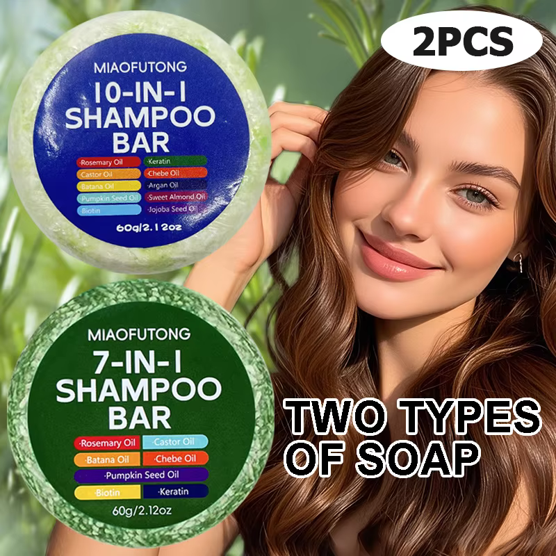 Lot de 2 savons shampoings multi-usages, 7-en-1 et 10-en-1, riches en ingrédients tels que le romari