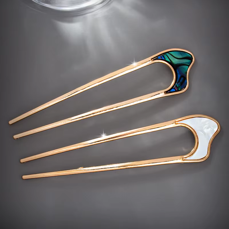 Épingle à cheveux de luxe en émail pour femmes, couleur argent or, coquille élégante, bâton de cheve