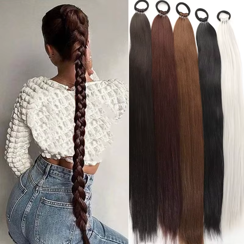 LUPU Extensions de queue de cheval synthétiques longues de 28 pouces avec bande élastique queue de c