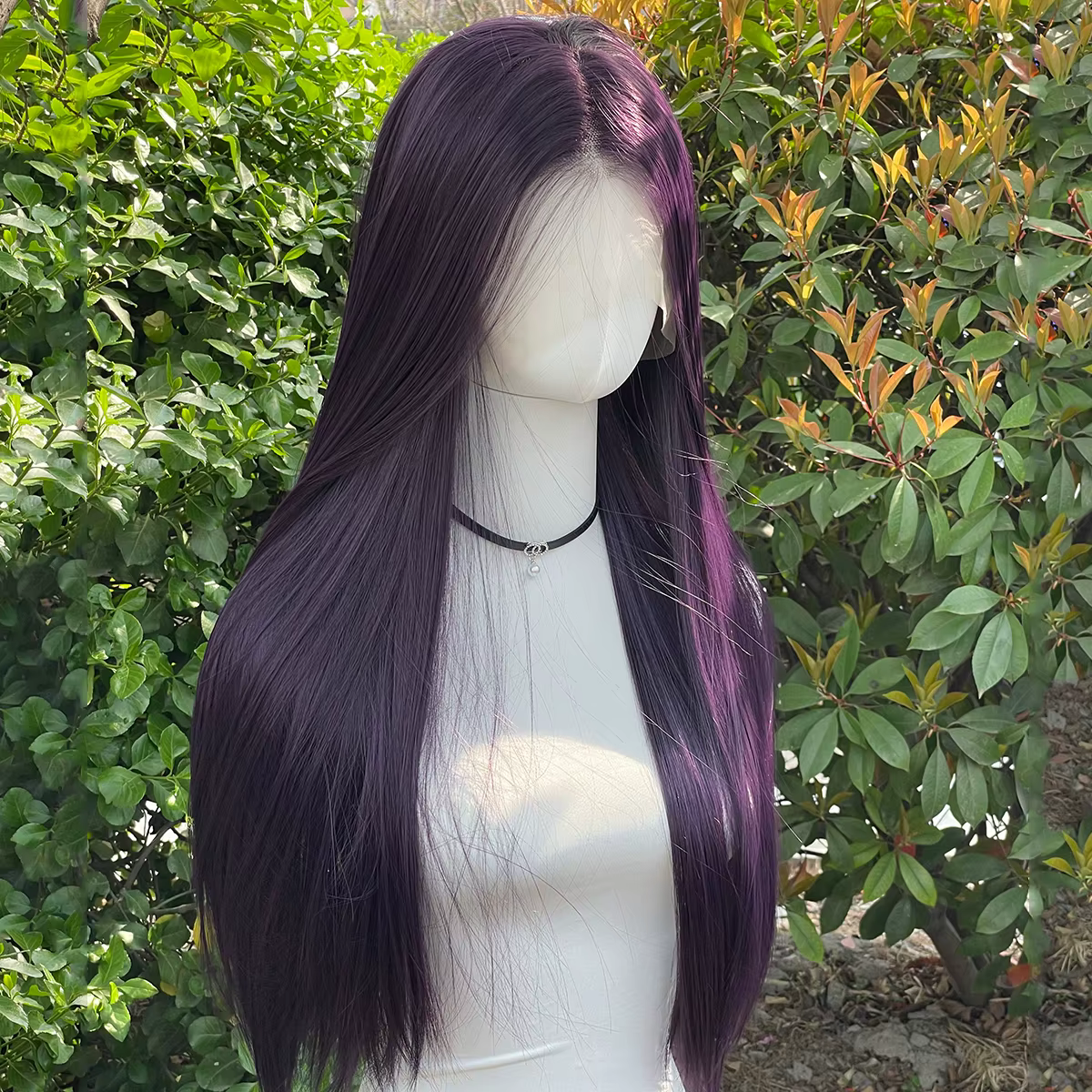 Perruque Lace Front Wig synthétique violet foncé 13x4, perruque Lace Front Wig longue et lisse de 26