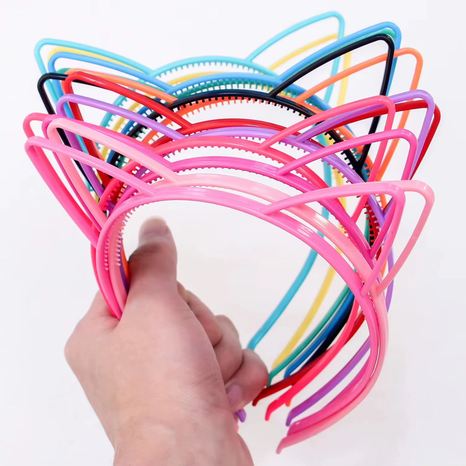 12 pièces en plastique, oreilles de chat, bandeau pour enfants, mignon, chaton, extérieur, bandeau,