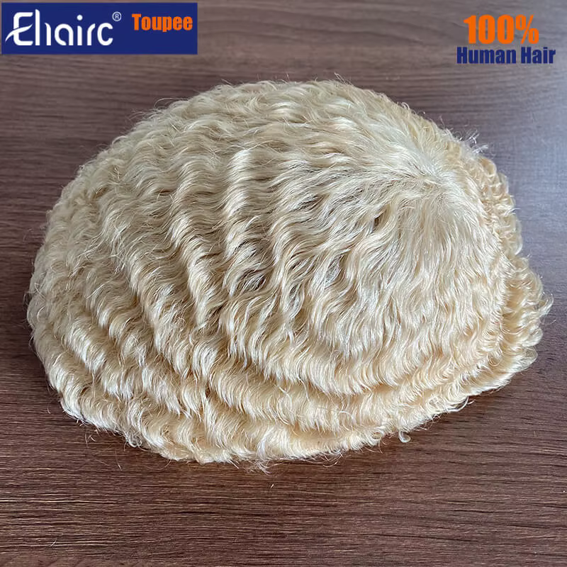 Blond 613 Afro pleine dentelle toupet perruques pour hommes noirs 6 "Afro perruque pour hommes de ha
