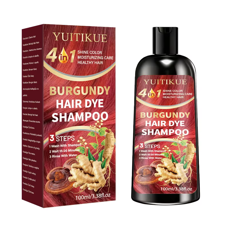 Shampoo colorant capillaire YUITIKUE Bourgogne 100ml, 4 en 1, coloration rapide, soin hydratant et b