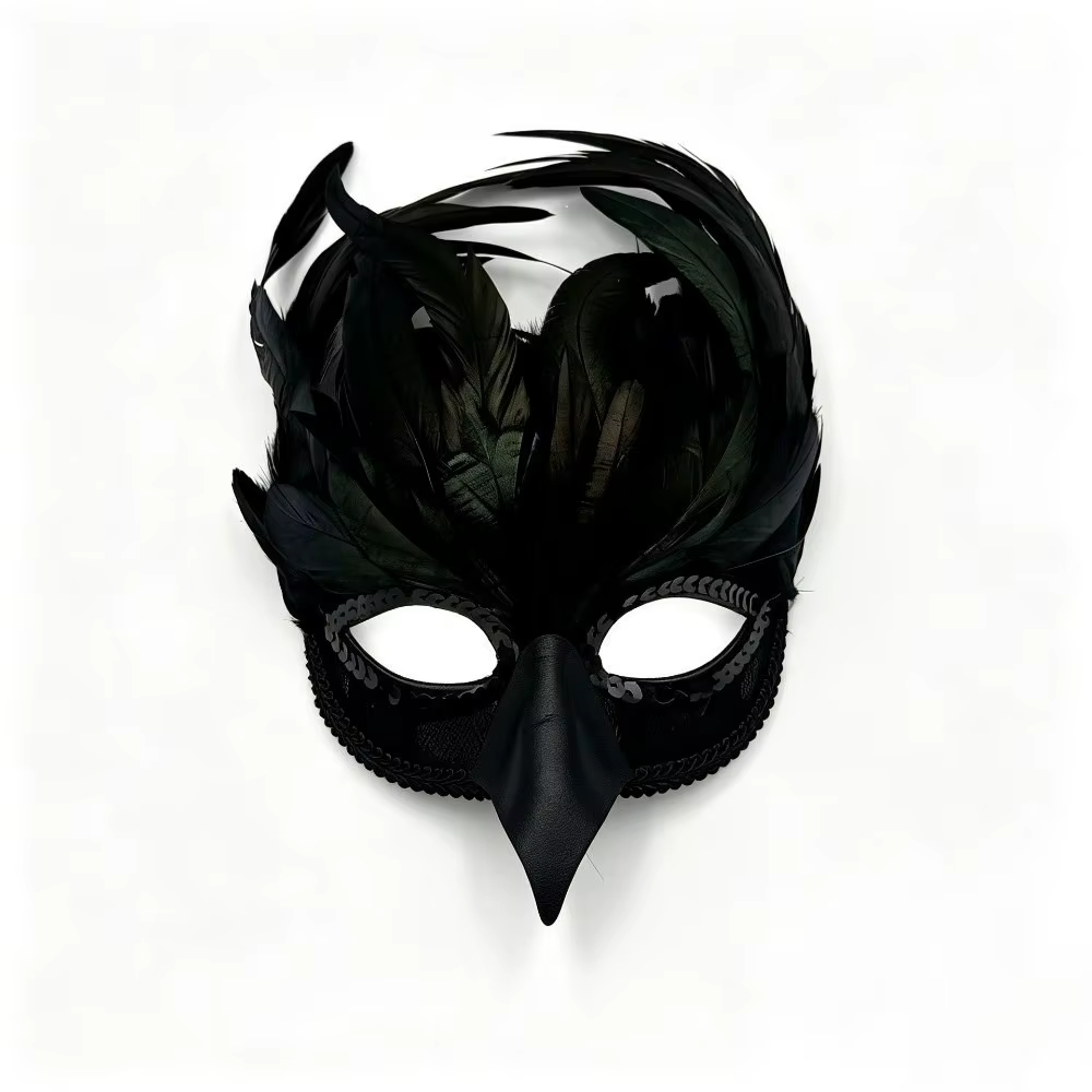 Masque d'oiseau à bec de corbeau noir en plumes, style gothique, en plastique, pour bal masqué, acce