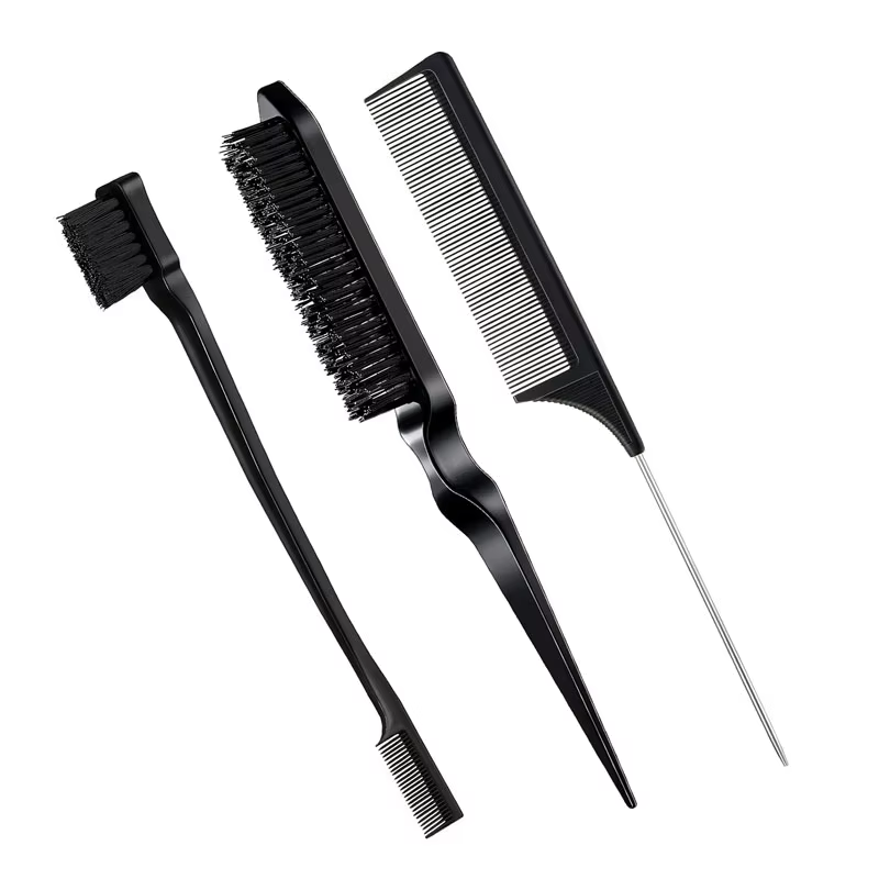 Ensemble de peignes de coiffure 3 pièces avec brosse à cheveux à triple déchirure, brosse de bord de