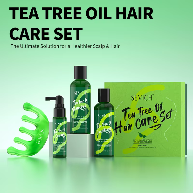 Ensemble de soins capillaires à l'huile d'arbre à thé, shampoing anti-pelliculaire, revitalisant hyd