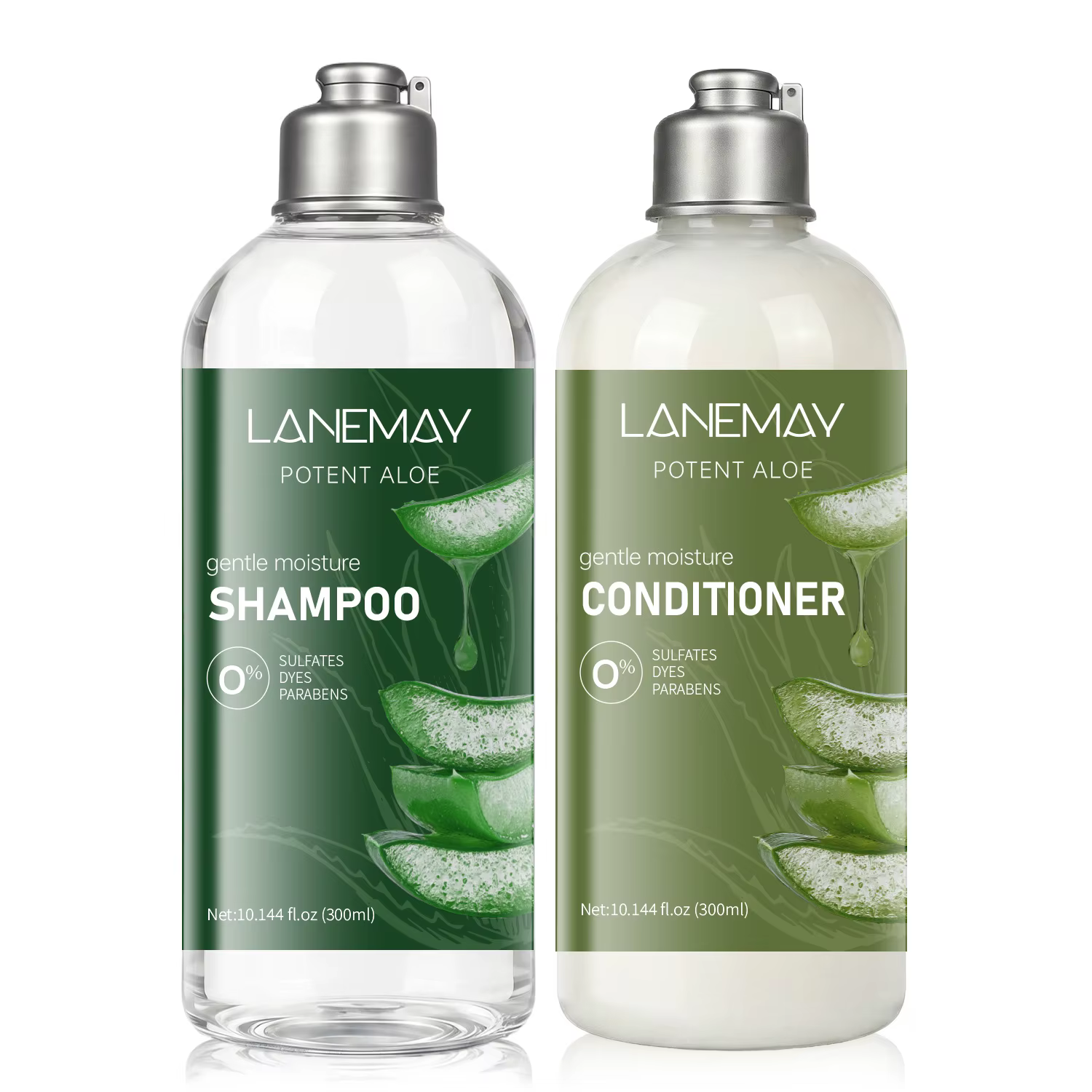 Ensemble shampoing et après-shampoing à l'aloe vera – 300 ml chacun. Formule hydratante douce pour t