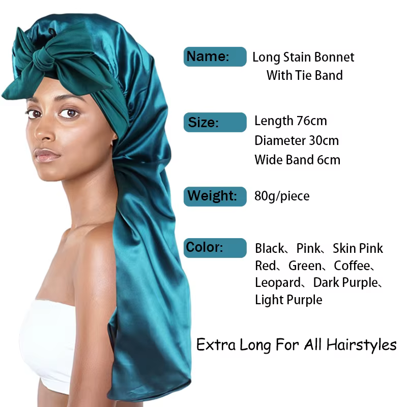 Bonnet en Satin Long et soyeux doux pour cheveux naturels et cheveux bouclés, bonnet de cheveux de t