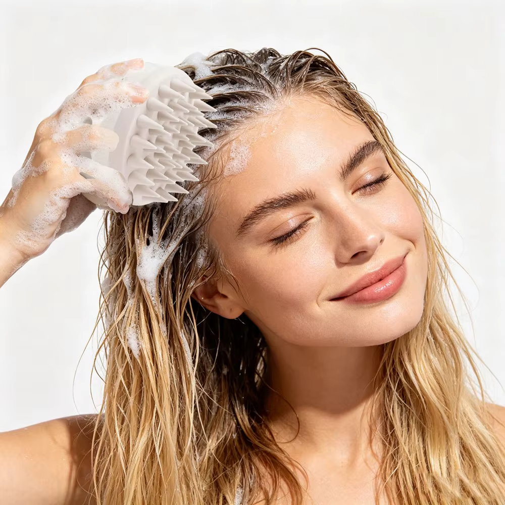 Brosse de massage du cuir chevelu en silicone pour shampoing, stimulant la croissance des cheveux, e
