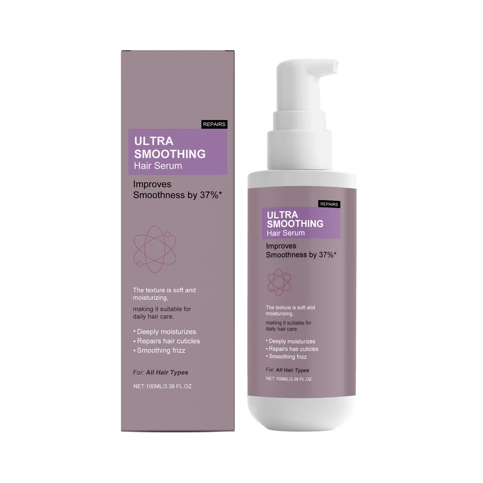 Sérum Capillaire Lissant 37% pour Cheveux Secs et Frisés, Anti-Frisottis et Réparateur des Cuticules