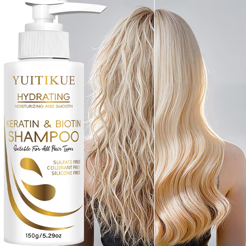 Shampoo à la kératine et à la biotine YUITIKUE - Mousse délicate, nettoyage en profondeur du cuir ch