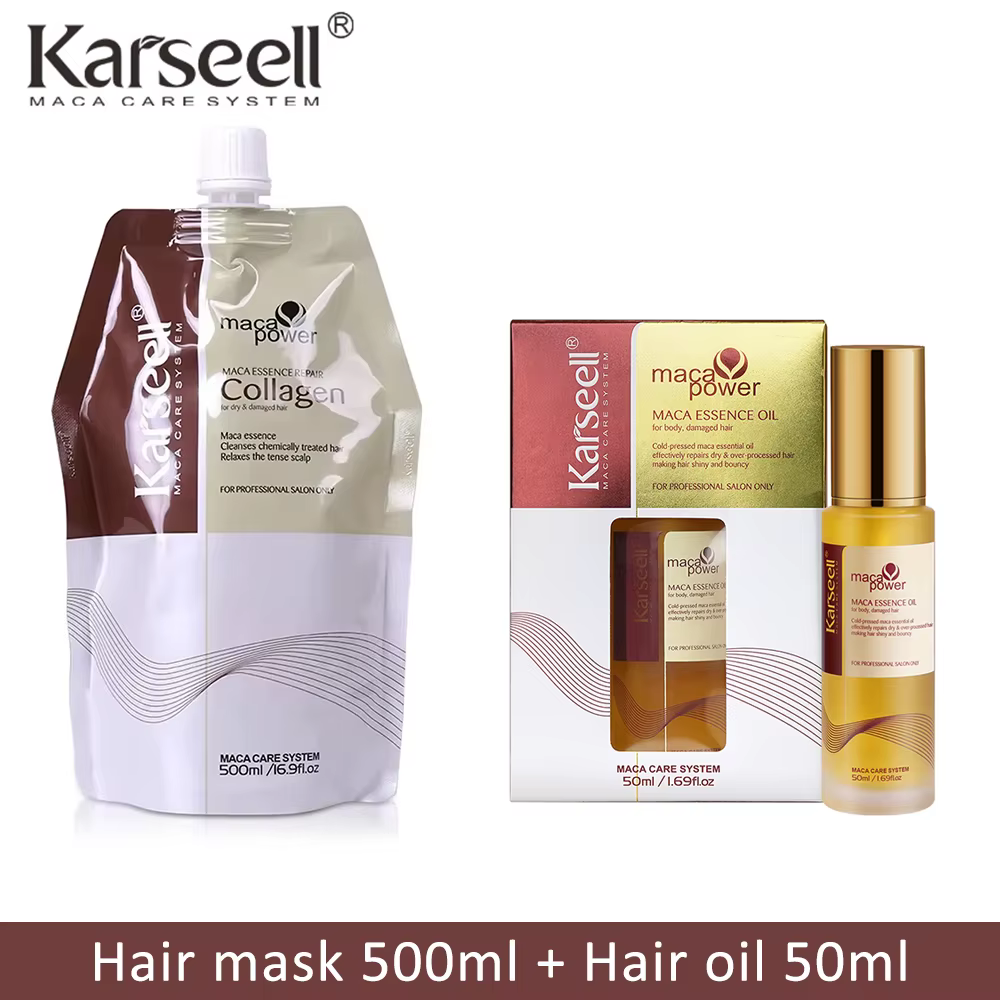 Karseell Masque capillaire 500 ml + huile d'argan 2 pièces ensemble réparation profonde conditionnem
