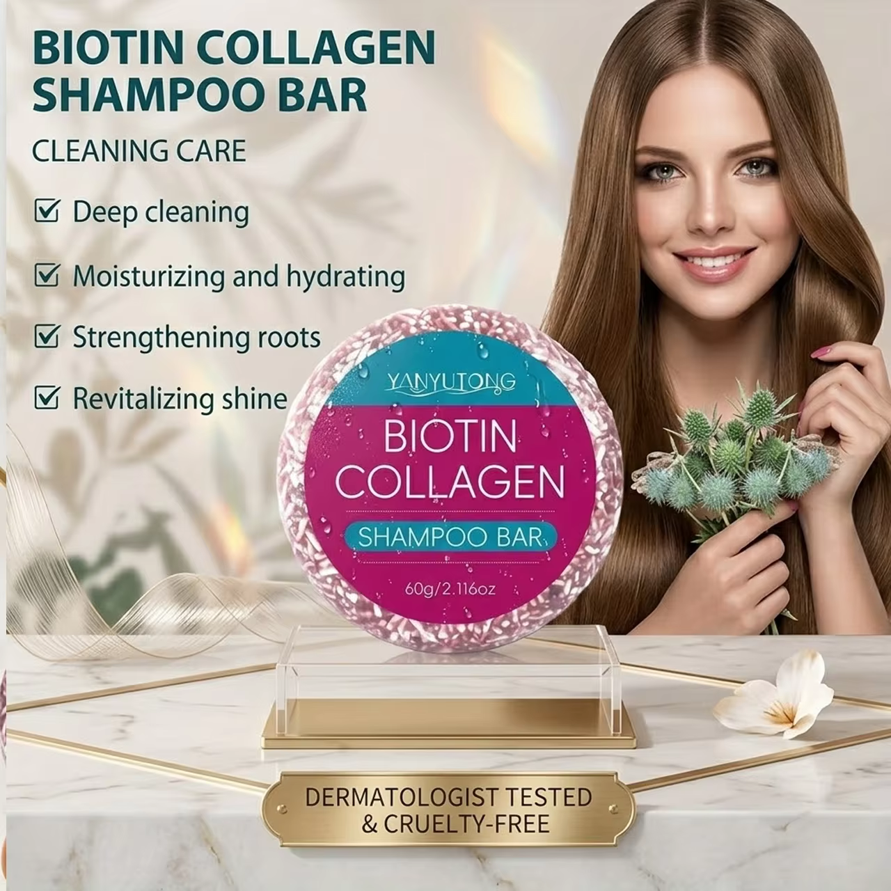 Le shampoing solide au collagène enrichi en biotine hydrate et nourrit, nourrit en profondeur le cui