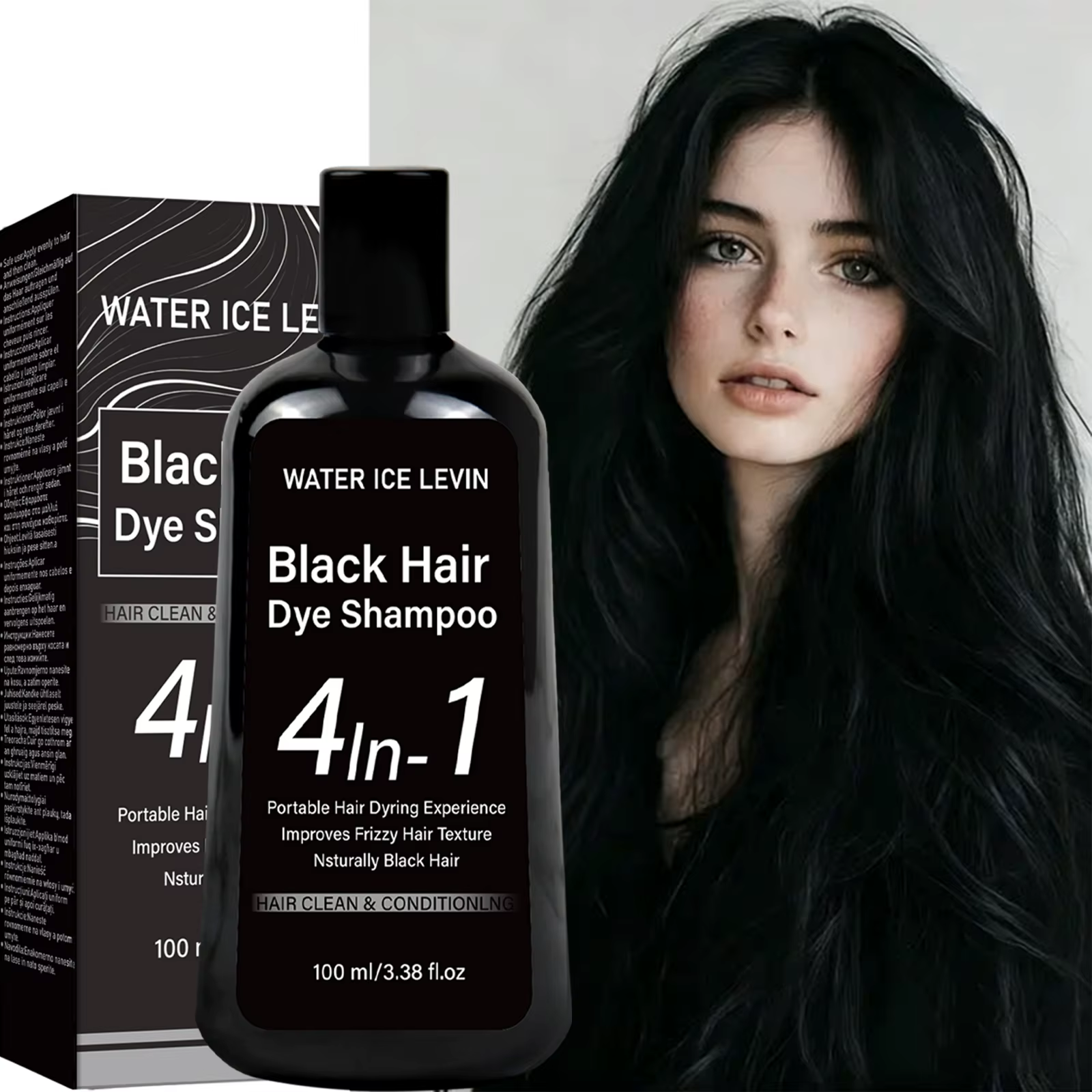 Shampooing colorant pour cheveux noir naturel 4 en 1, avec huile de gingembre et de ginseng, pour li