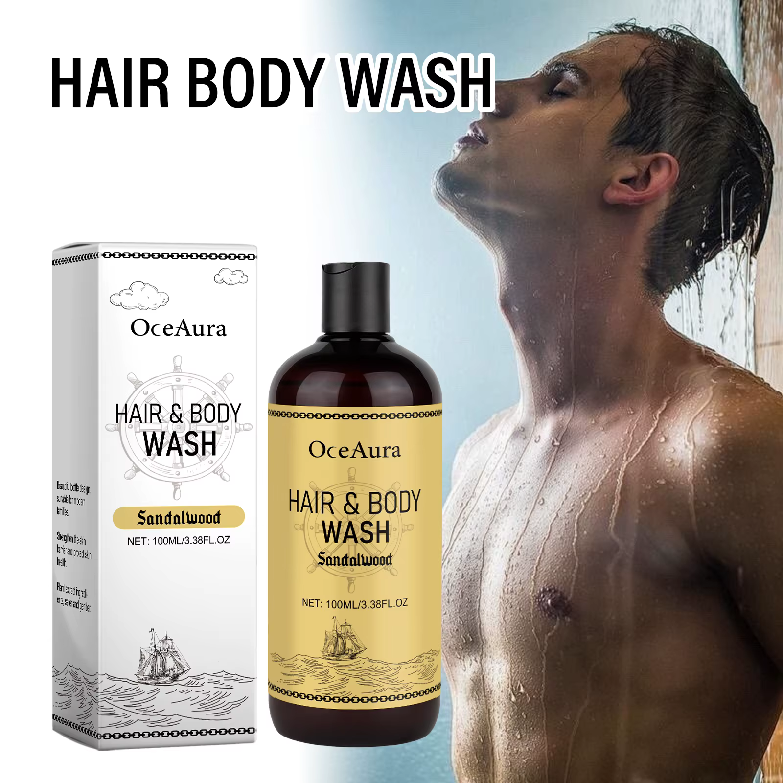 OceAura Shampoing et nettoyant pour le corps 2 en 1 pour homme – Nettoyant hydratant pour le corps,