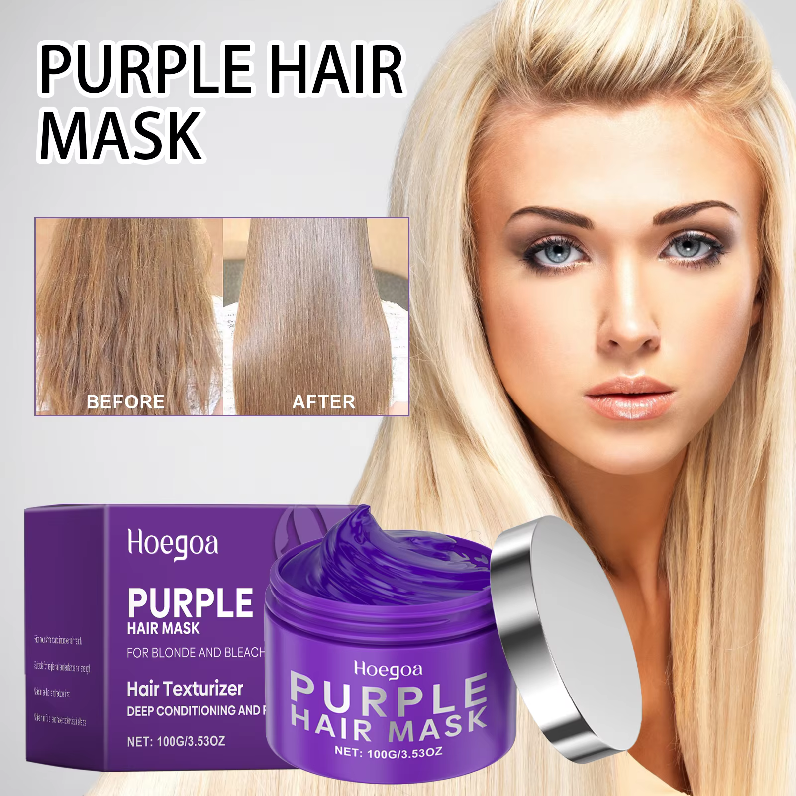 Masque capillaire à la kératine violette, traitement de réparation des protéines pour cheveux blonds