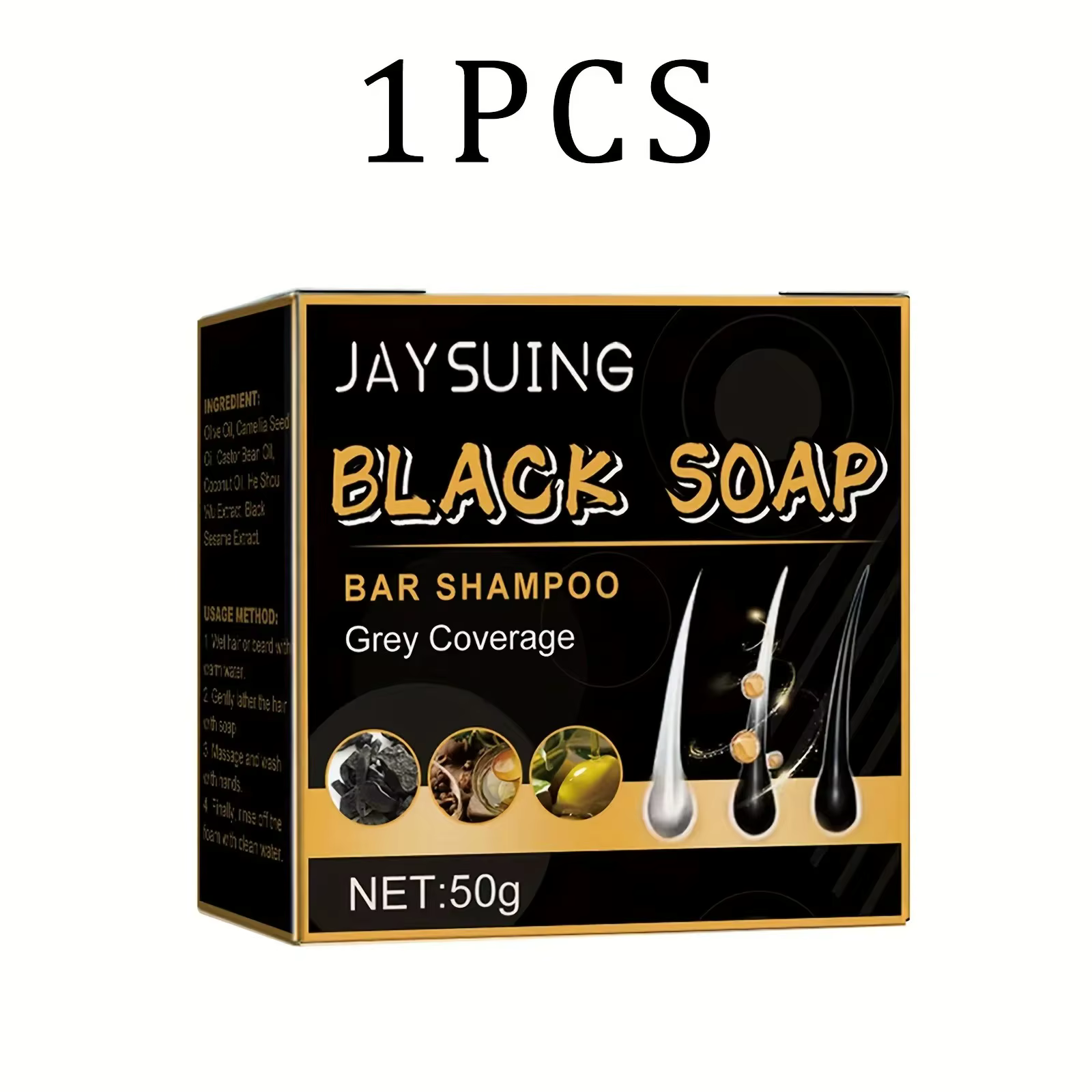 Shampoing pour cheveux, savon noir Polygonum Multiflorum, savon réparateur pour cheveux blancs, ense