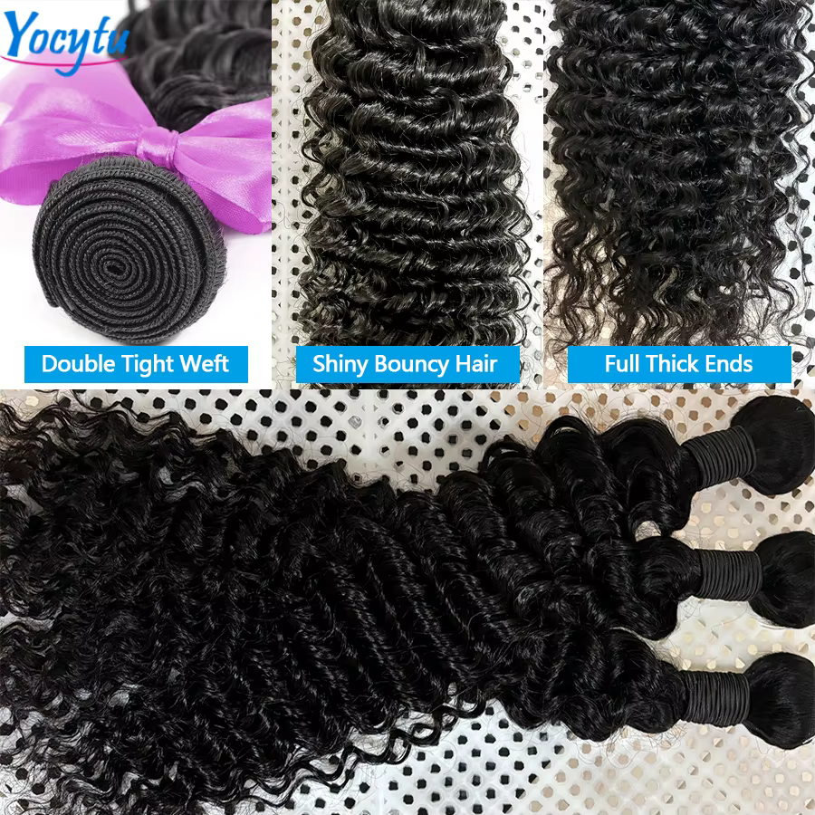 Deep Wave Tissage Humain Hair 24 24 24 Pouces Tissage Brésilien 100% Cheveux Humain YOCYTU Meche Tis